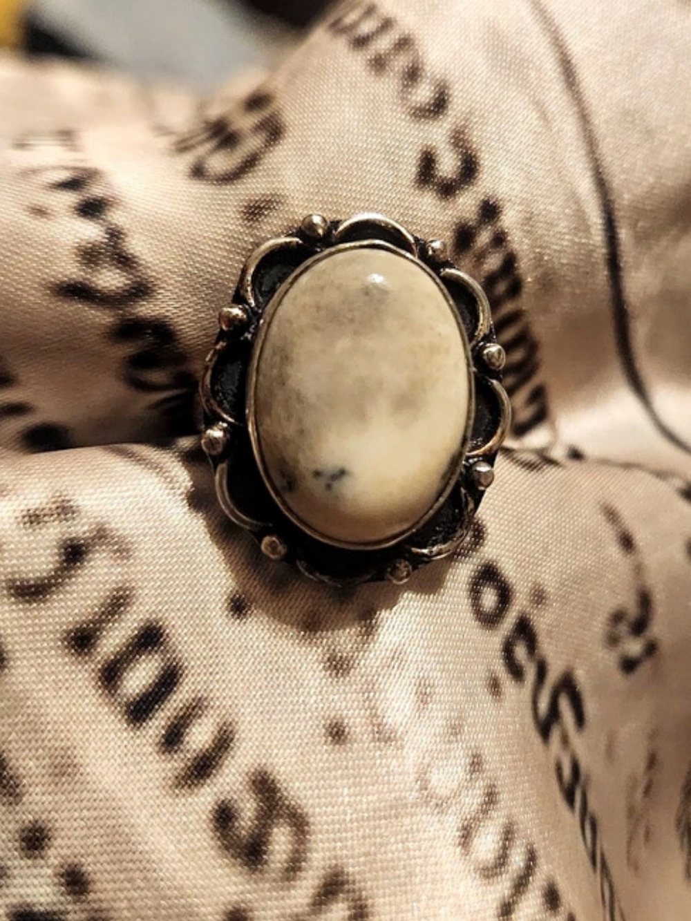 Oval Dendrite Stone Sterling Silver Statement Ring